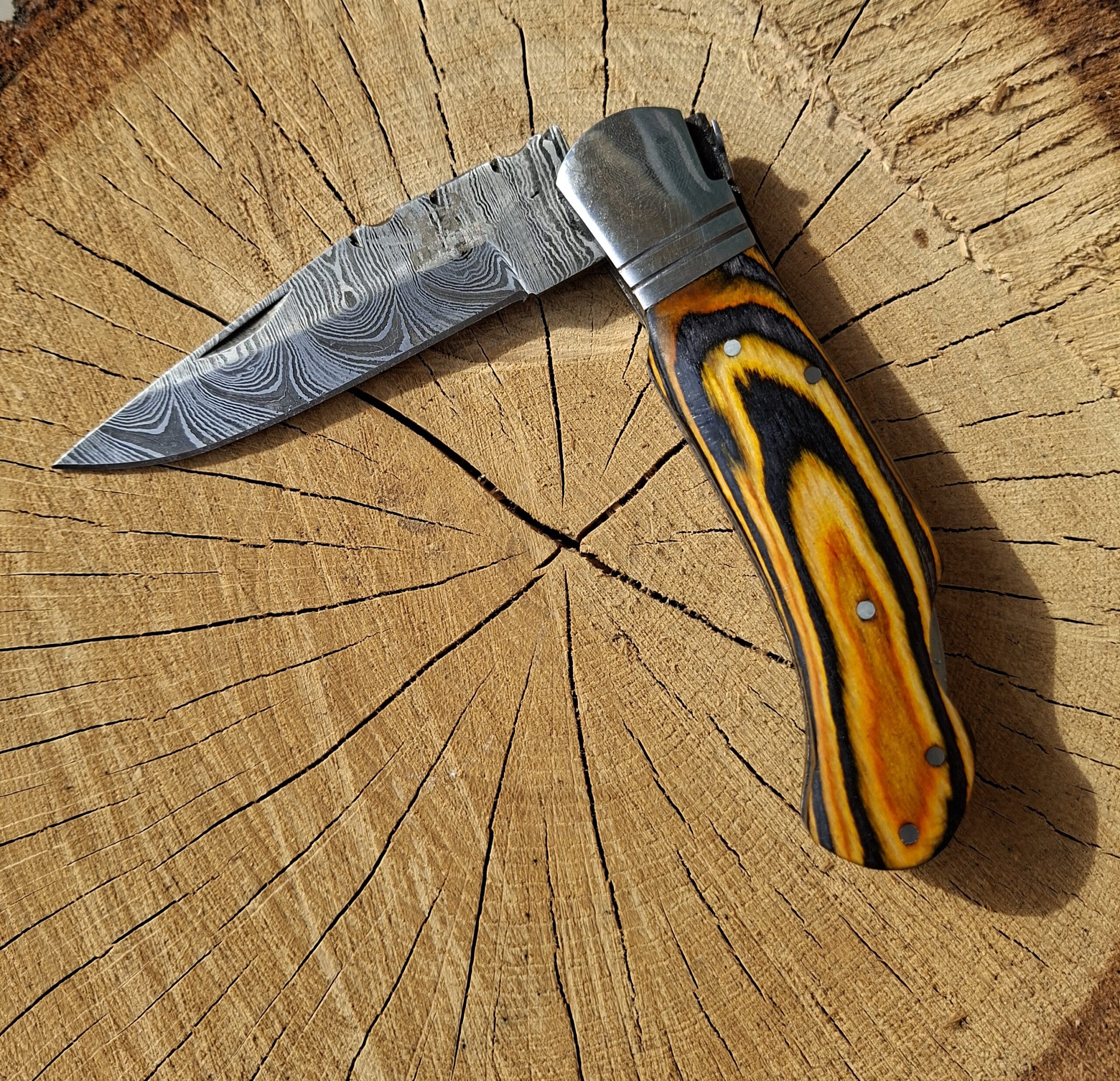 Nôž skladací damaškový OKOR ručne kovaný BROWN – Obrázok 5