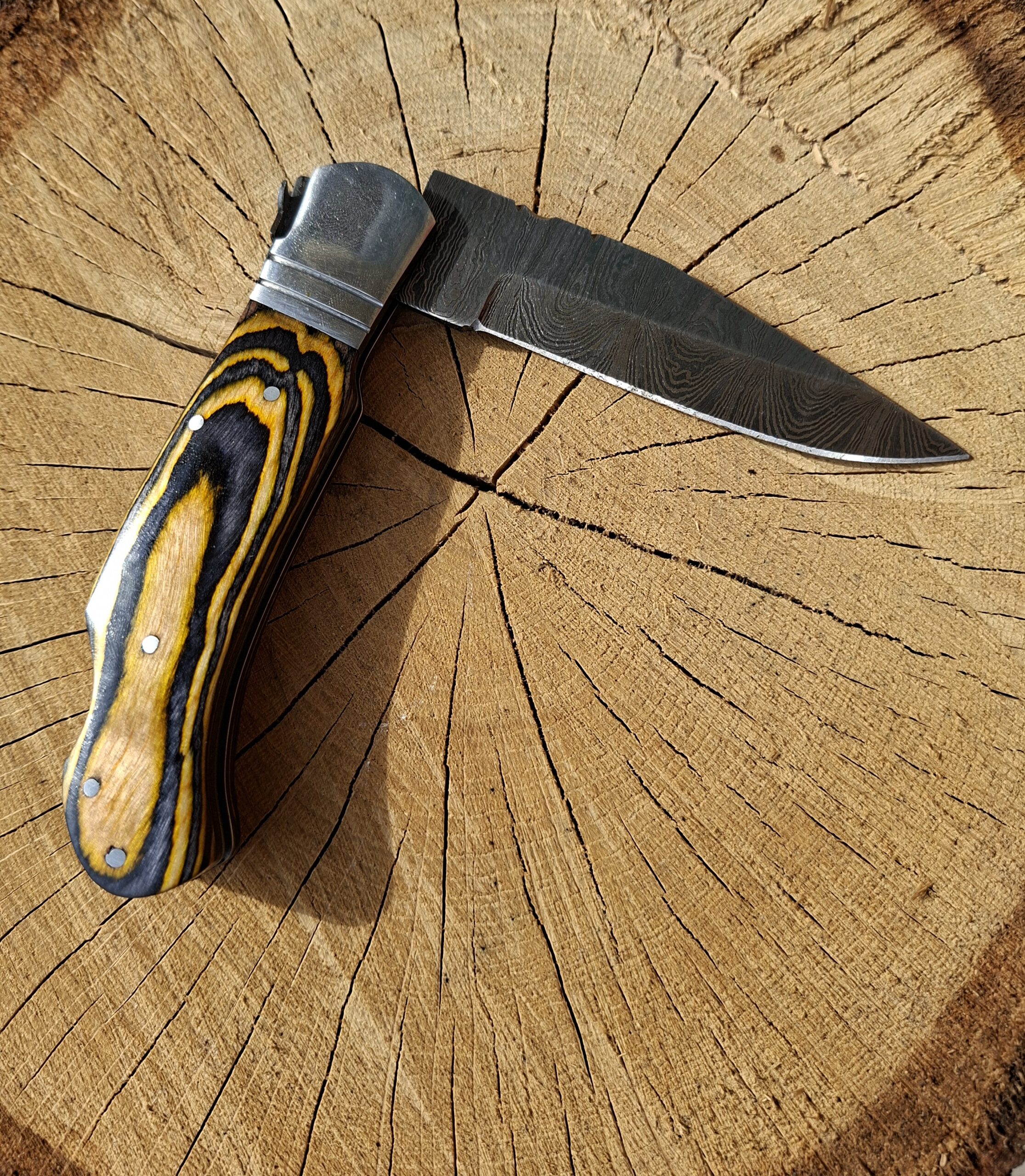 Nôž skladací damaškový OKOR ručne kovaný BROWN