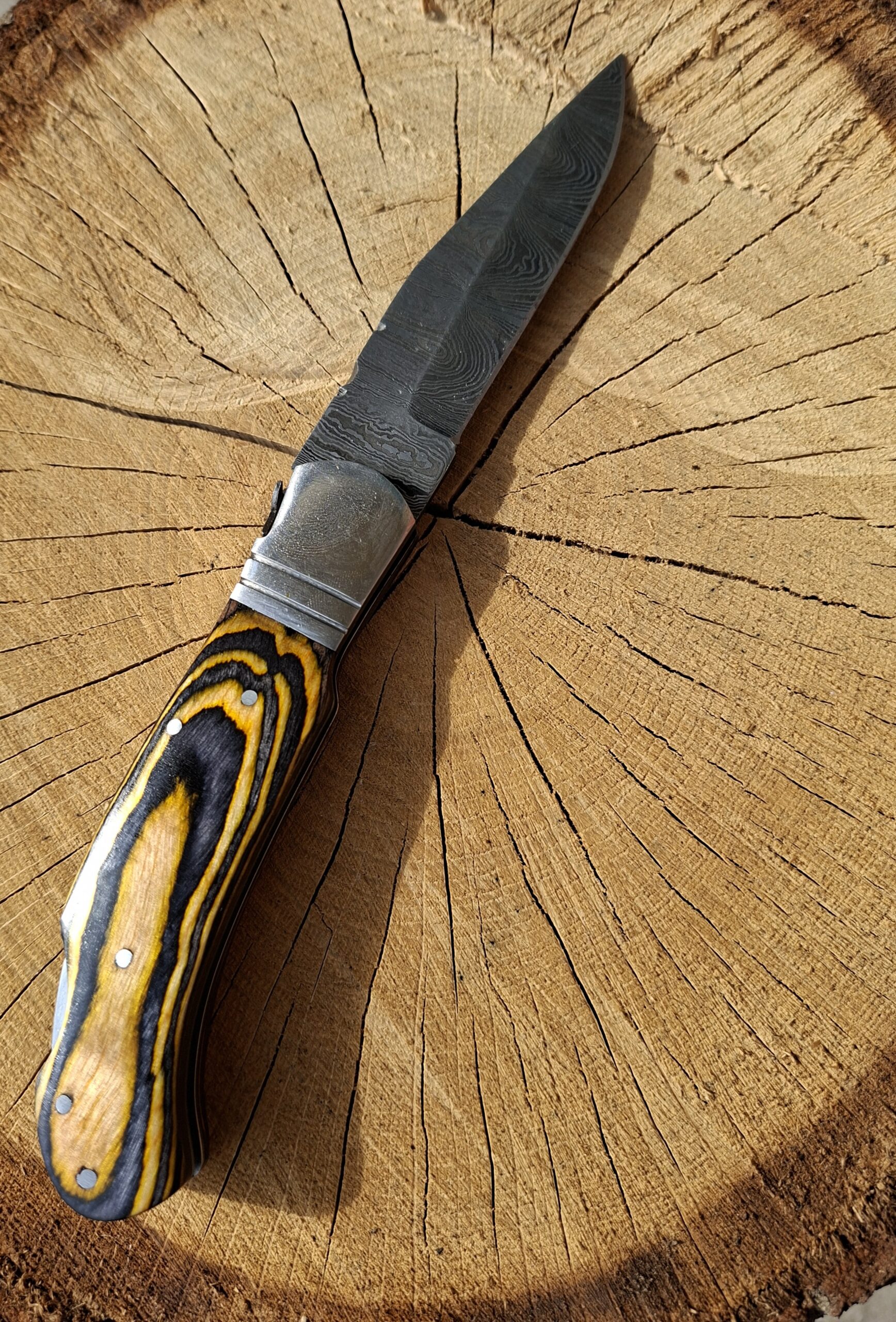 Nôž skladací damaškový OKOR ručne kovaný BROWN – Obrázok 3