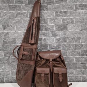 Kožený set na poľovnícku zbraň – farba mokka hnedá – batoh a puzdro | Highland Hide Series
