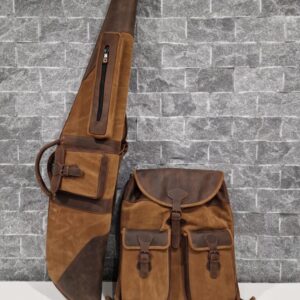 Kožený set na poľovnícku zbraň – farba popolavohnedá – batoh a puzdro | Highland Hide Series