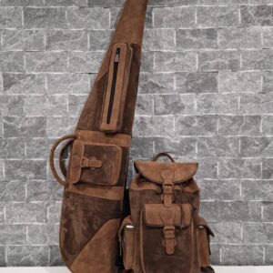 Kožený set na poľovnícku zbraň – farba kôrovo hnedá – batoh a puzdro | Highland Hide Series